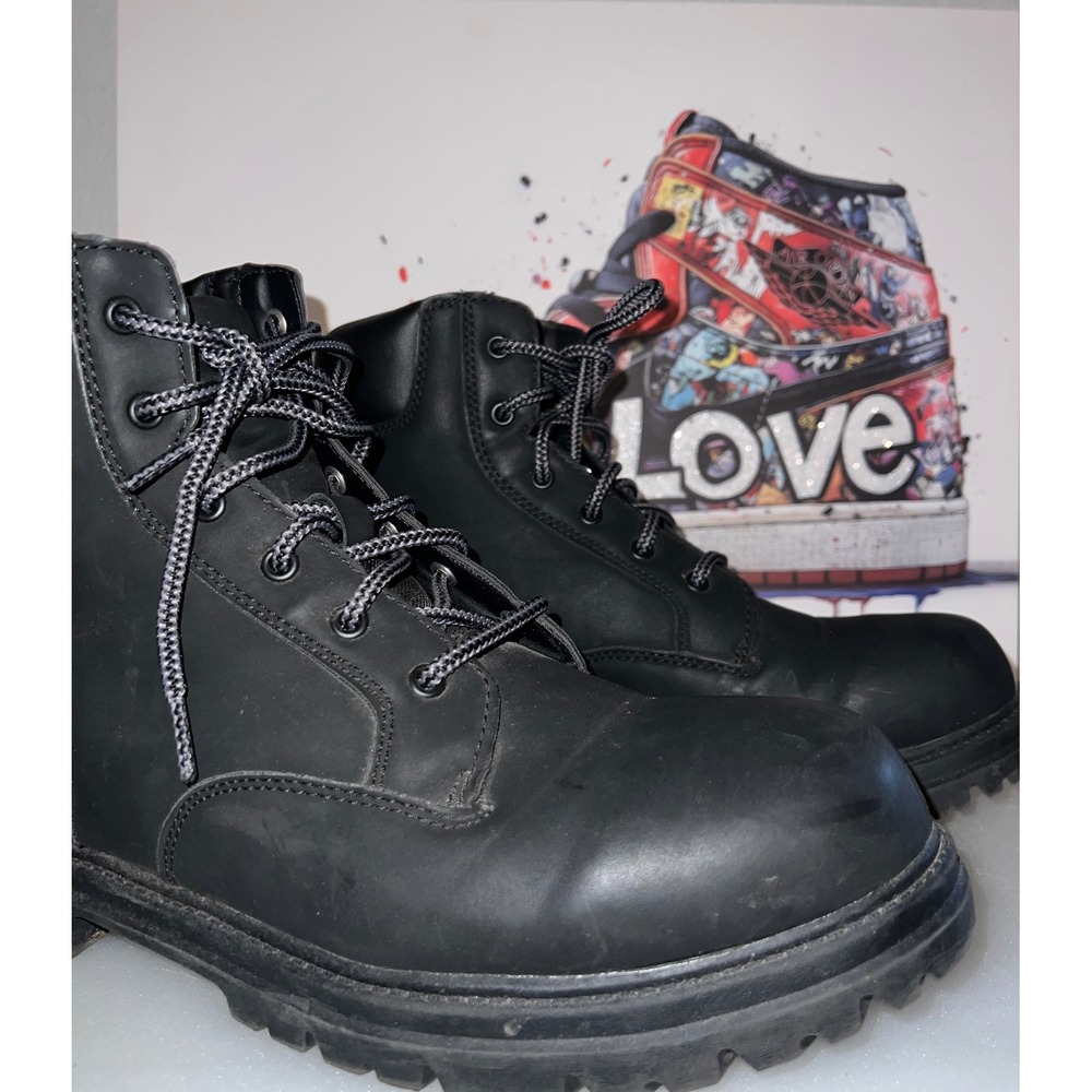 Mens Black Work Boots Lace Up Ankle Lug Sole MNOT42CA017 Size 11 - Picture 1 of 7